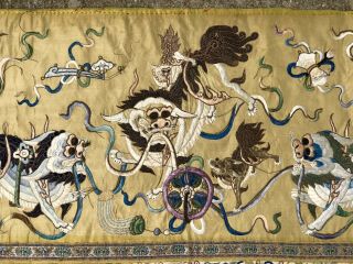 Antique 19Th Century Chinese Textile Panel Silk On Silk Embroidery 8