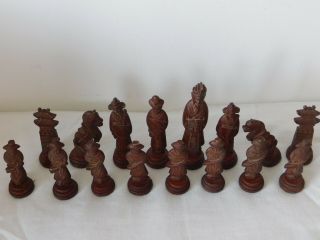 antique Chinese bone bovine carved chess with wooden box 5