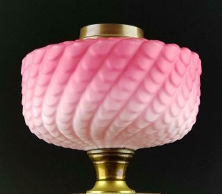 Victorian Cranberry Satin Glass Kerosene Paraffin Oil Lamp Duplex Font Fount