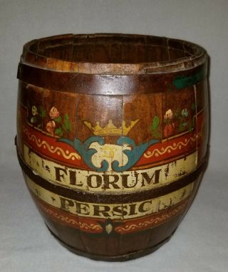 19th C.  Metal Staved Florum Persic Wood Barrel Paint Decoration 10 - 1/2 "