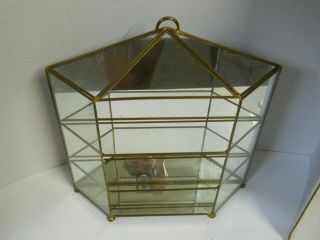 Vintage Brass & Glass Mirrored Display Case 3 Shelf Table Top or Wall Mount 10