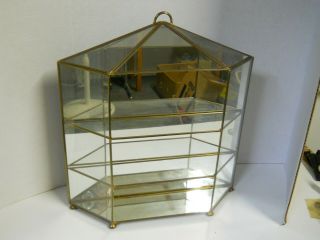 Vintage Brass & Glass Mirrored Display Case 3 Shelf Table Top or Wall Mount 11