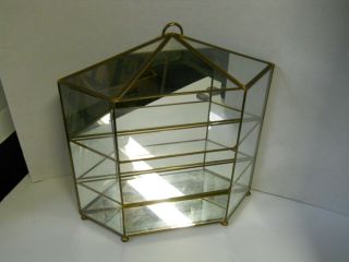 Vintage Brass & Glass Mirrored Display Case 3 Shelf Table Top or Wall Mount 12