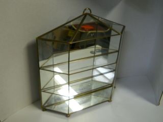 Vintage Brass & Glass Mirrored Display Case 3 Shelf Table Top or Wall Mount 2