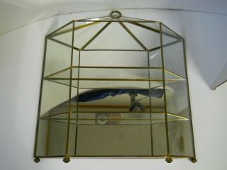 Vintage Brass & Glass Mirrored Display Case 3 Shelf Table Top or Wall Mount 6