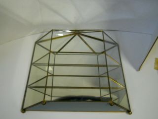 Vintage Brass & Glass Mirrored Display Case 3 Shelf Table Top or Wall Mount 7