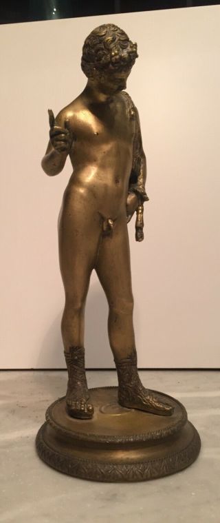 Antique Bronze Male Nude Stature classical Narcissus 9.  75” possibly signed 4