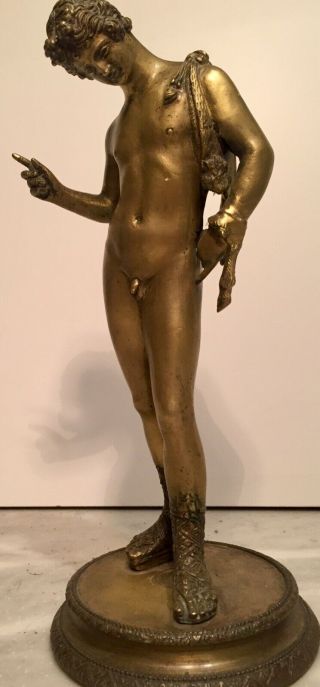 Antique Bronze Male Nude Stature classical Narcissus 9.  75” possibly signed 5