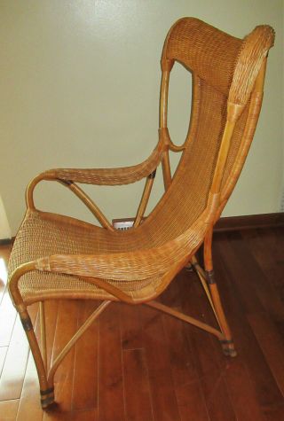 Vintage Bentwood Brown Wicker Lounge Chair W/foot Stool Mid Century Modern 70 