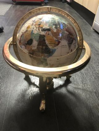 Stunning Mother Of Pearl World Globe With Brass Stand And Compass