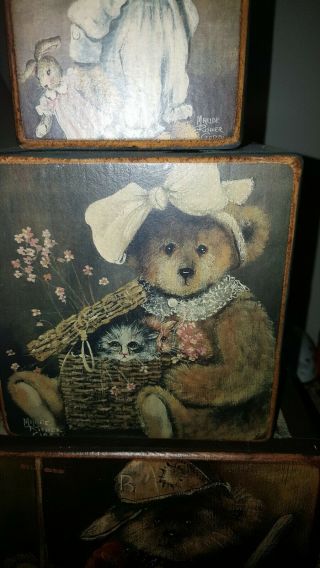 Maude Risher Ciardi Bear Alphabet Wood Blocks Signed teddy bears letters 4