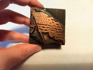 Vintage Letterpress Printing Block American Flag Copper