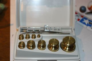 Vintage Ohaus Brass 9 Pc Scale Weight Set 1g - 100g,  Fractionals & Box