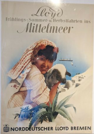 Norddeutscher Lloyd Bremen " Mittelmeer " Poster.