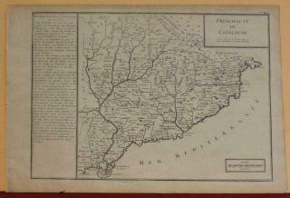 Catalonia Spain 1705 Nicolas De Fer Unusual Antique Copper Engraved Map
