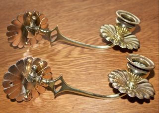 Antique Arts And Crafts Benson Style Brass Candle Sconces