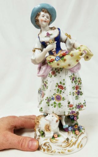 Antique Chelsea Porcelain Figurine Anchor Mark Girl With Lamb