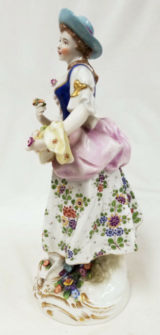 Antique CHELSEA Porcelain Figurine Anchor Mark Girl with Lamb 6