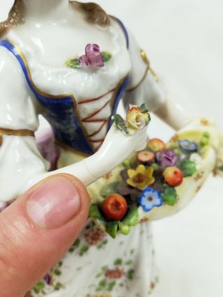 Antique CHELSEA Porcelain Figurine Anchor Mark Girl with Lamb 8