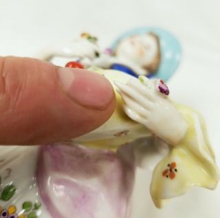 Antique CHELSEA Porcelain Figurine Anchor Mark Girl with Lamb 9
