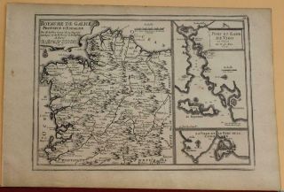 Galicia Spain Kingdom Of Galicia 1705 De Fer Unusual Antique Copper Engraved Map