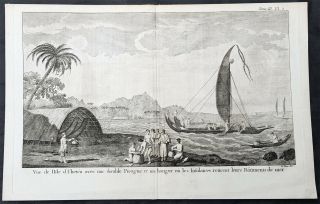 1774 Capt Cook Antique Print View Of Raiatea Island,  French Polynesia In 1769