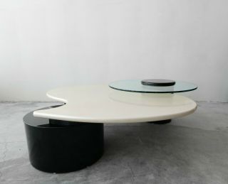 Large Post - Modern Articulating 3 Tier Black And White Coffee Table By Rougier
