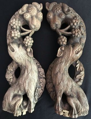 Antique Architectural Salvage Asian Wood Carved 13” Figural Corbel Pair