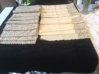 Vintage Set 8 Great Wall Of China Mats & Napkins Hand Embroidered Stunning