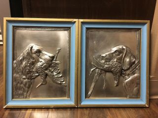 Antique Gustav Gurscher (1873 - 1971) ? Repousse Dog Bird Hunt Art Plaque Silver 3d