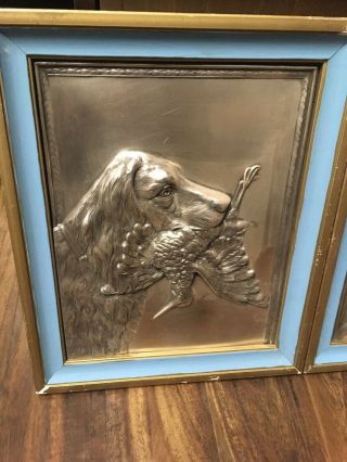 Antique Gustav Gurscher (1873 - 1971) ? Repousse Dog Bird Hunt Art Plaque Silver 3D 3