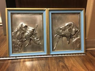 Antique Gustav Gurscher (1873 - 1971) ? Repousse Dog Bird Hunt Art Plaque Silver 3D 6