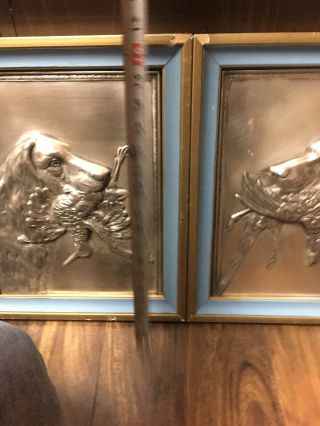 Antique Gustav Gurscher (1873 - 1971) ? Repousse Dog Bird Hunt Art Plaque Silver 3D 7