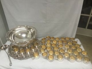 Silver Plated Punch Bowl,  Tray,  And 50 Cups By Sheridan Silver With Ladle