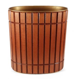 Mod Vintage Gruvwood Midcentury Modern Wood Exterior Oval Trash Can Waste Basket