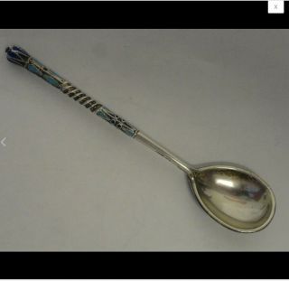 Antique Russian Silver 84 Cloisonne Shaded Enamel Spoon By Ivan Saltykov 10