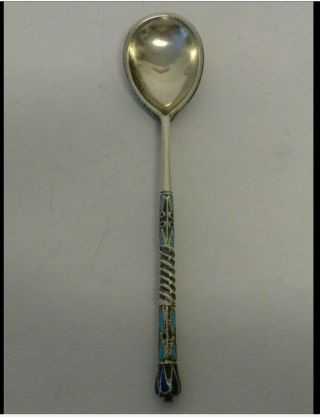 Antique Russian Silver 84 Cloisonne Shaded Enamel Spoon By Ivan Saltykov 3