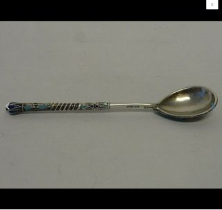 Antique Russian Silver 84 Cloisonne Shaded Enamel Spoon By Ivan Saltykov 8