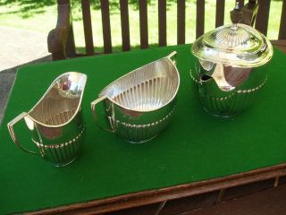 Sterling Silver 3 Piece Tea Set by Wm Hutton,  London 1900.  848 gms,  Not scrap. 2