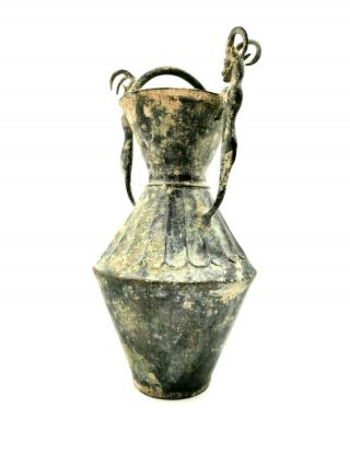 Large Bronze Age Near Eastern Ca.  100bc Bronze Vessel W/ Double Ibex Handle R123