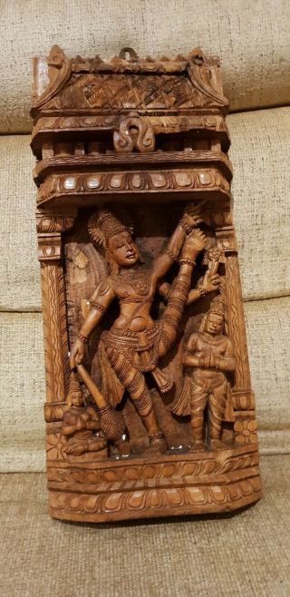 Real Masterpiece Exquisite Vintage Hindu Religious Carved Temple Wood Panel