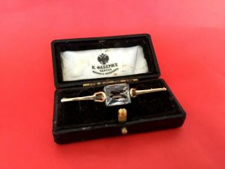 Rare Imper.  Russian Faberge Design 56 Gold Brooch With Aquamarine Stone