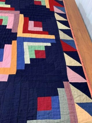 Folk Art c 1900s PA Amish Mennonite Log Cabin QUILT Antique Wools 2