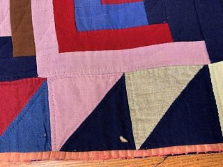 Folk Art c 1900s PA Amish Mennonite Log Cabin QUILT Antique Wools 7