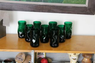 9 Blenko Vtg Mid Century Modern Green Art Glass Pinch Drinking Glasses Tumblers 3