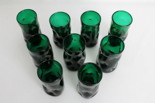 9 Blenko Vtg Mid Century Modern Green Art Glass Pinch Drinking Glasses Tumblers 4