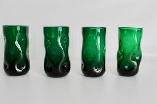 9 Blenko Vtg Mid Century Modern Green Art Glass Pinch Drinking Glasses Tumblers 5