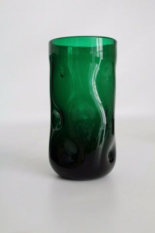 9 Blenko Vtg Mid Century Modern Green Art Glass Pinch Drinking Glasses Tumblers 6