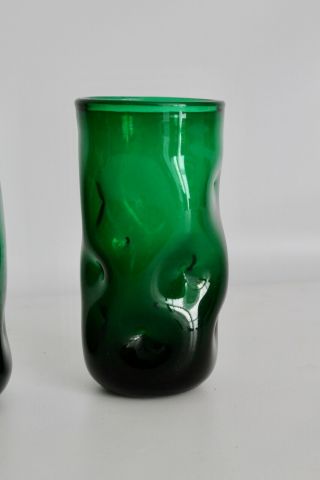 9 Blenko Vtg Mid Century Modern Green Art Glass Pinch Drinking Glasses Tumblers 8