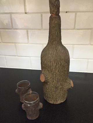 antique folk tramp art bark bottle and drinking cups 2